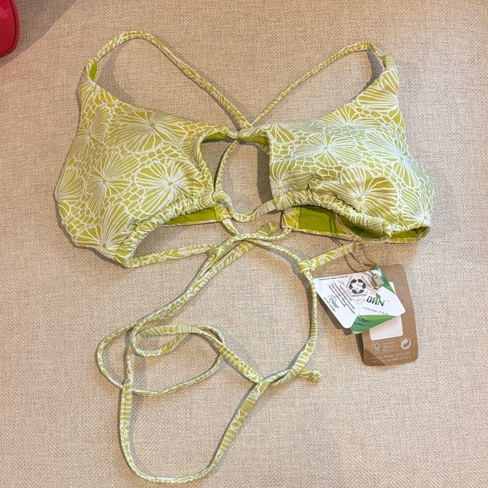 BERLOOK Green Floral Bikini Top size large